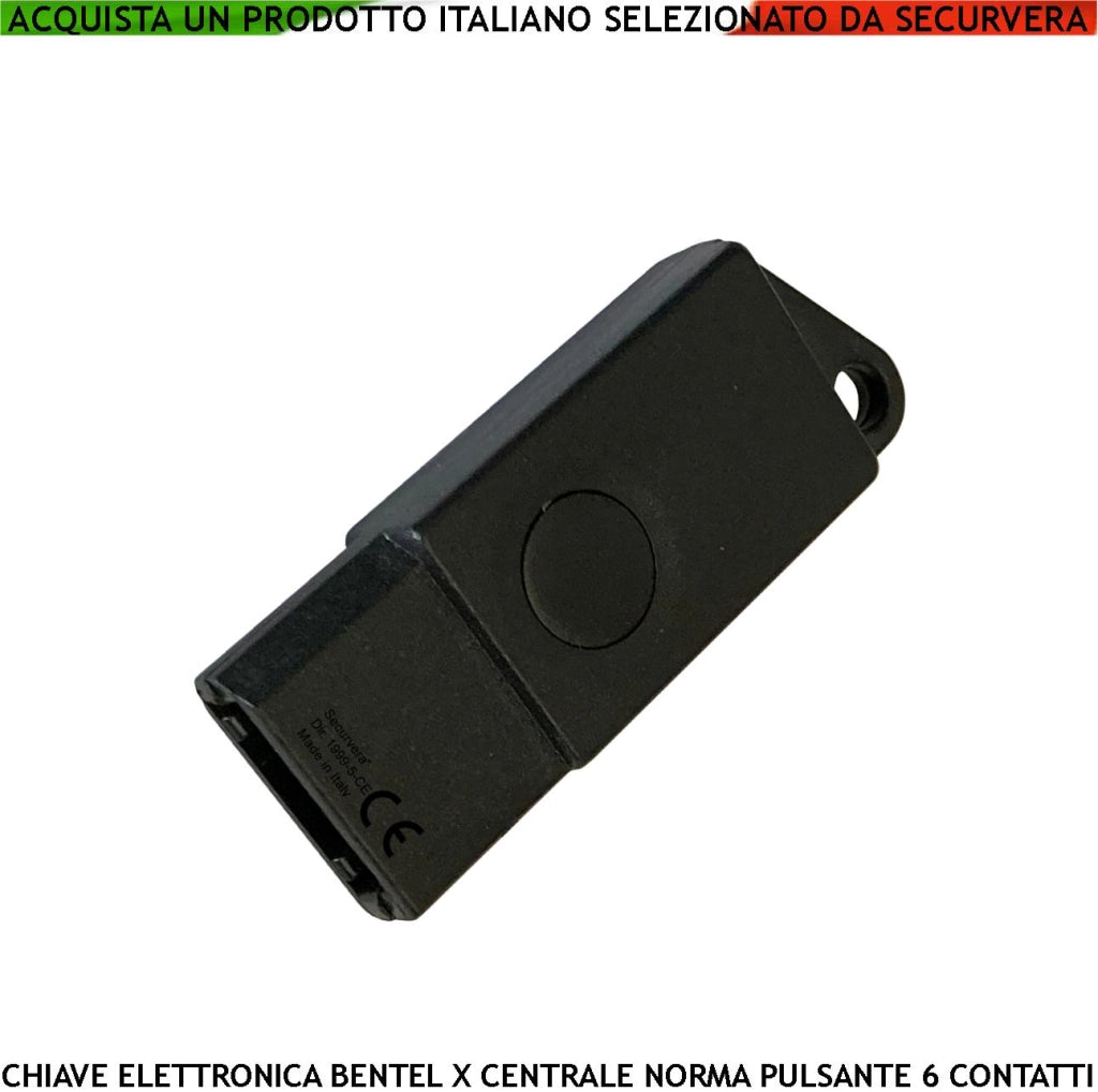 Chiave Elettronica DKC Codice Univoco Programmazione da Centrale Norma Bentel Sei Contatti Pulsante per Attivazione dei Gruppi Contenitore ABS con Foro per Porta Chiave Inserimento Polarizzato Dimensioni L56XP20S10 mm Peso 8 gr