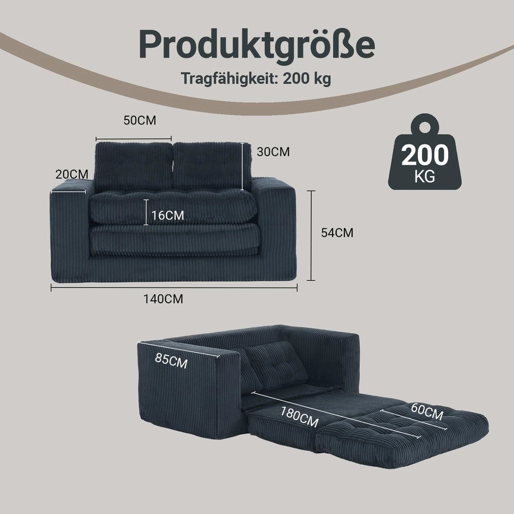 Divano Letto 2 Posti con Memory Foam ¨C Xylo ¨C Tessuto a Coste, Compatto