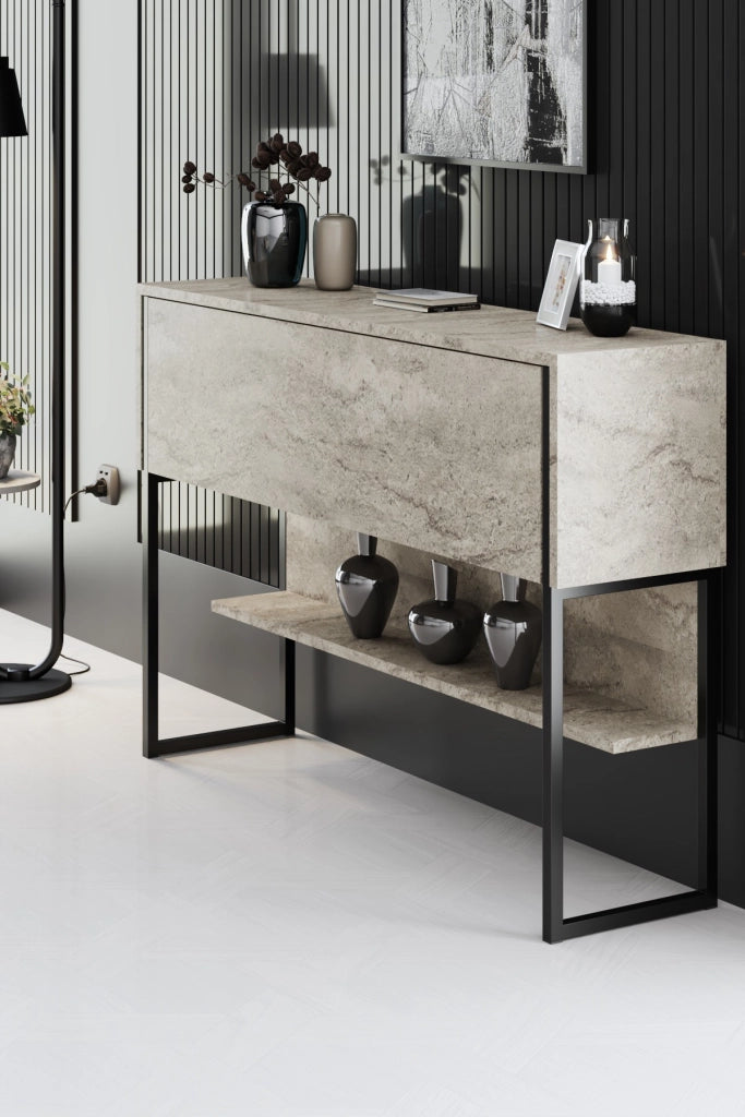 Consolle in legno "Luxe" - 120 x 30 x 80 cm - Travertino nero