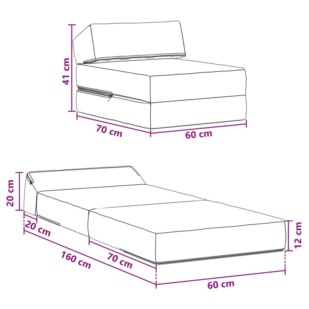 Divano Letto Pieghevole Grigio Chiaro 60 x 70 x 41 cm Tessuto 900051