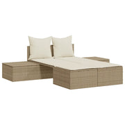 Lettino Prendisole | Sdraio da giardino | Lettino da sole con Cuscini Beige in Polyrattan