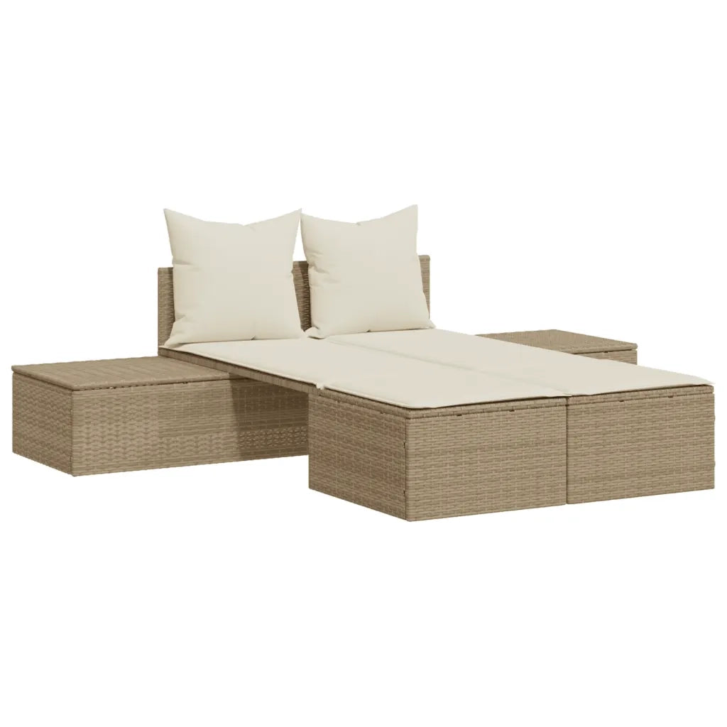 Lettino Prendisole | Sdraio da giardino | Lettino da sole con Cuscini Beige in Polyrattan