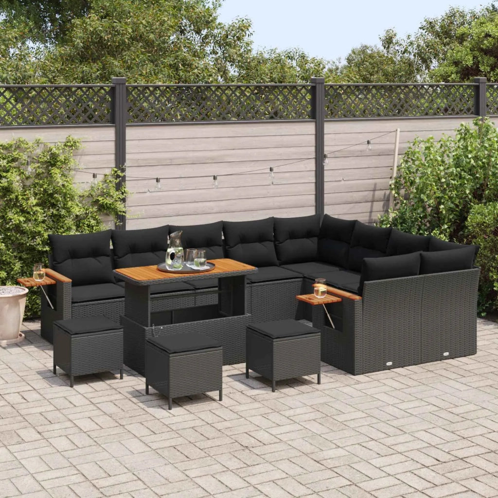 Set Divano da Giardino con cuscino 13 pcs Nero