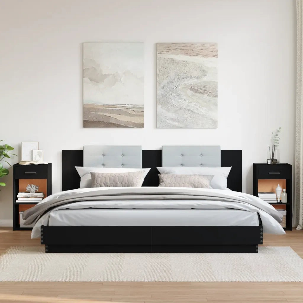 Set di 2 Comodini | Armadio da Notte | Mobiletto da notte Neri 35x34x65 cm in Legno Multistrato