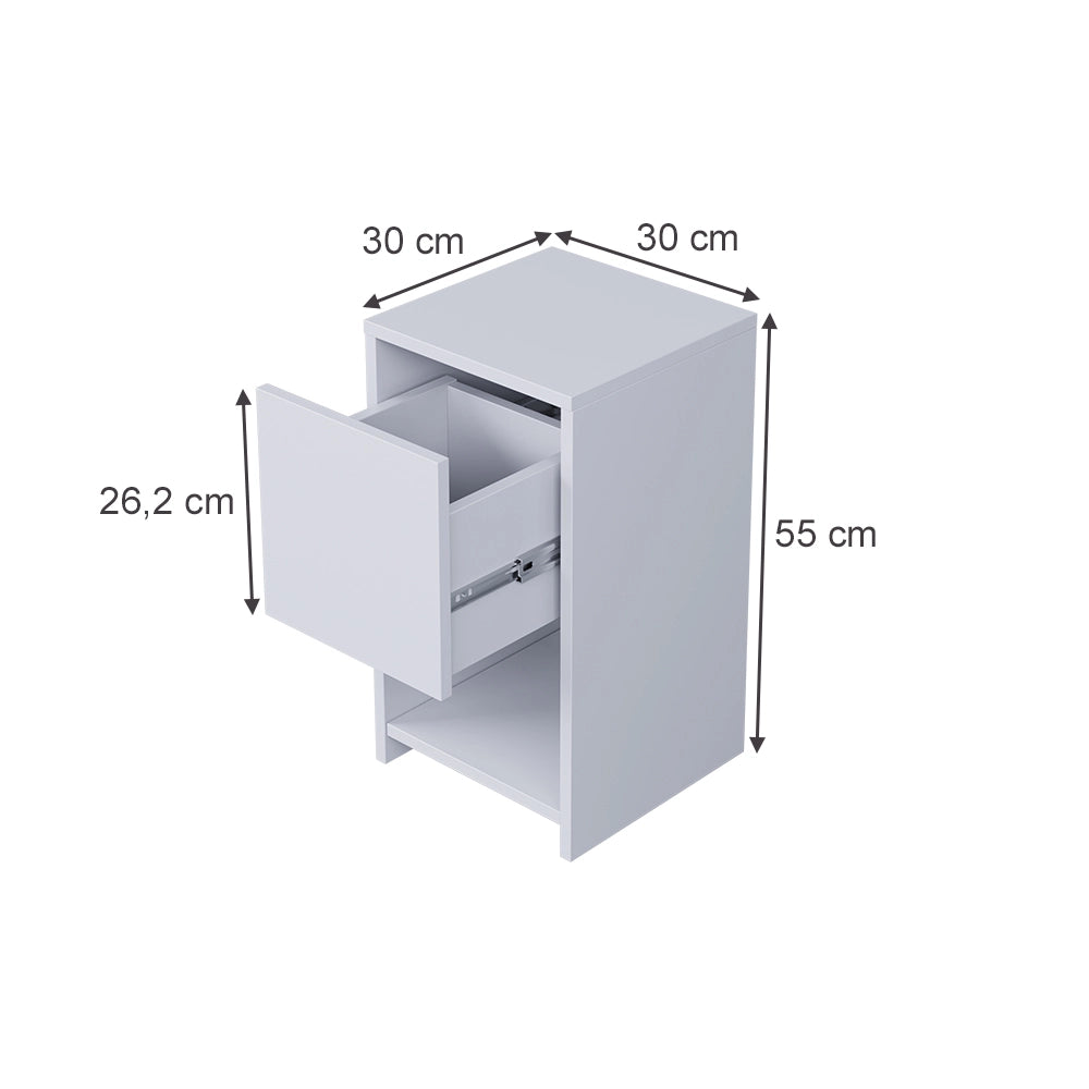 Vicco Comodino Bianco 30 x 55 cm con 3 cassetti