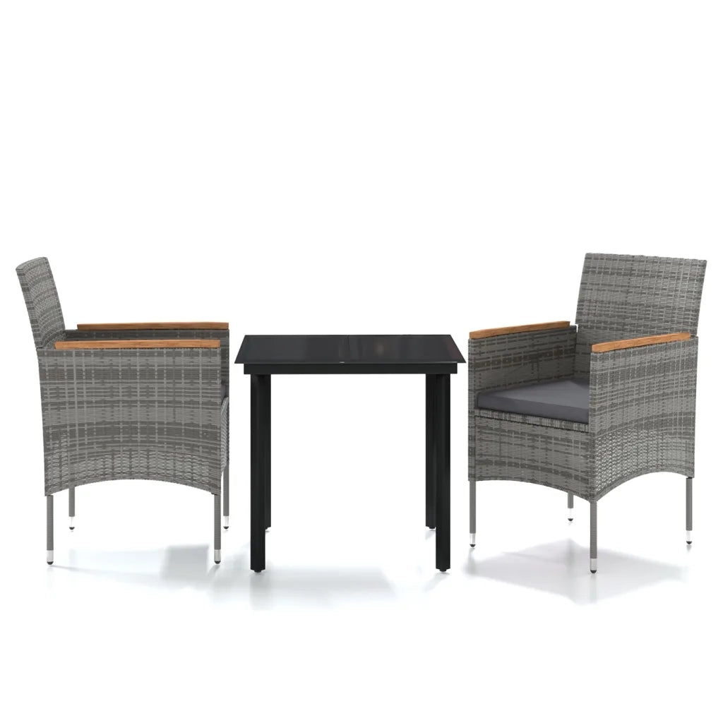 Set da Pranzo da Giardino 3 pz con Cuscini Grigio e Nero 3099335