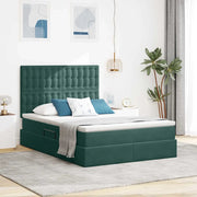 Letto con contenitore e LED Verde Scuro 140 x 200 cm Velluto