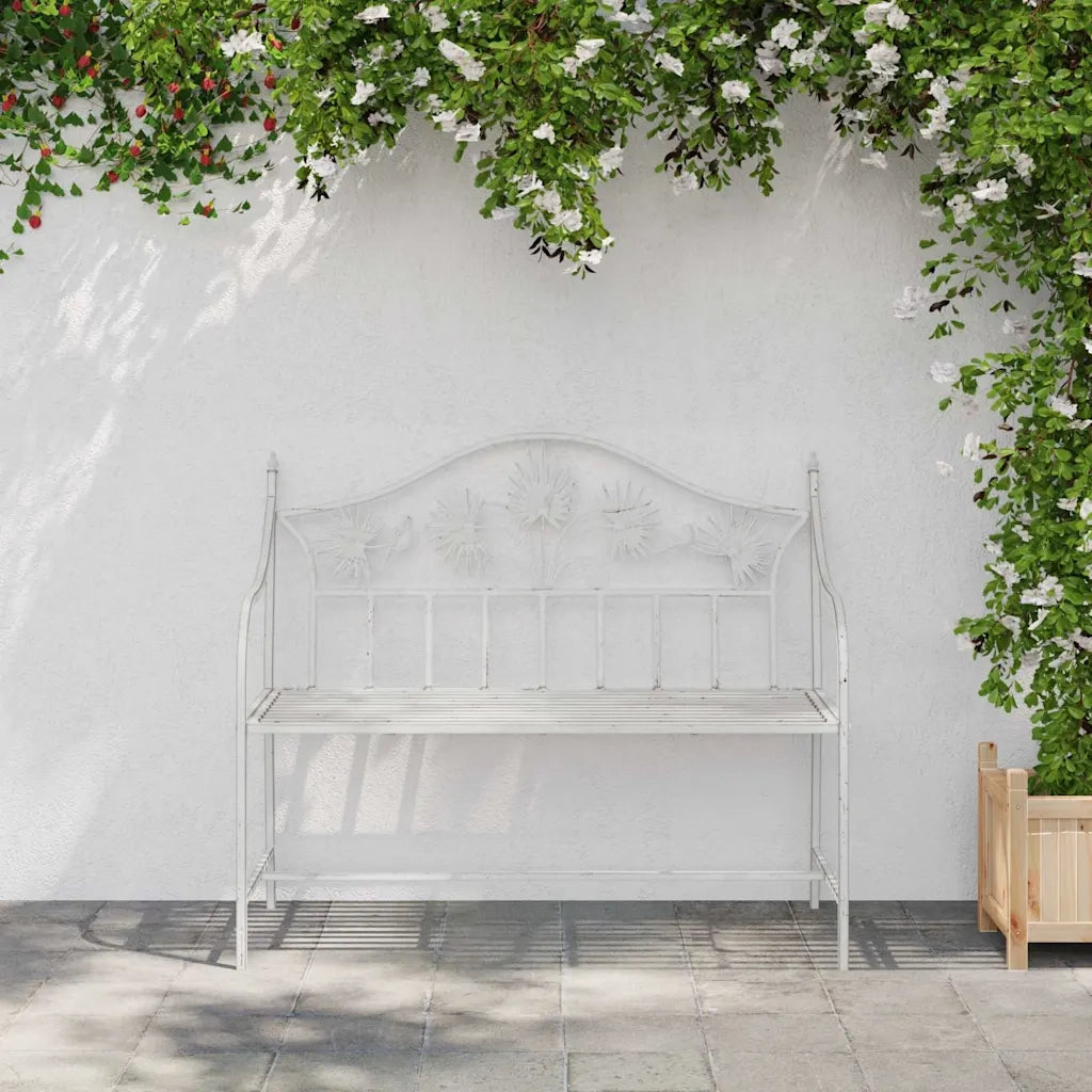 Panchina da giardino Bianco Antico 104 x 52,5 x 89 cm Acciaio 42008114