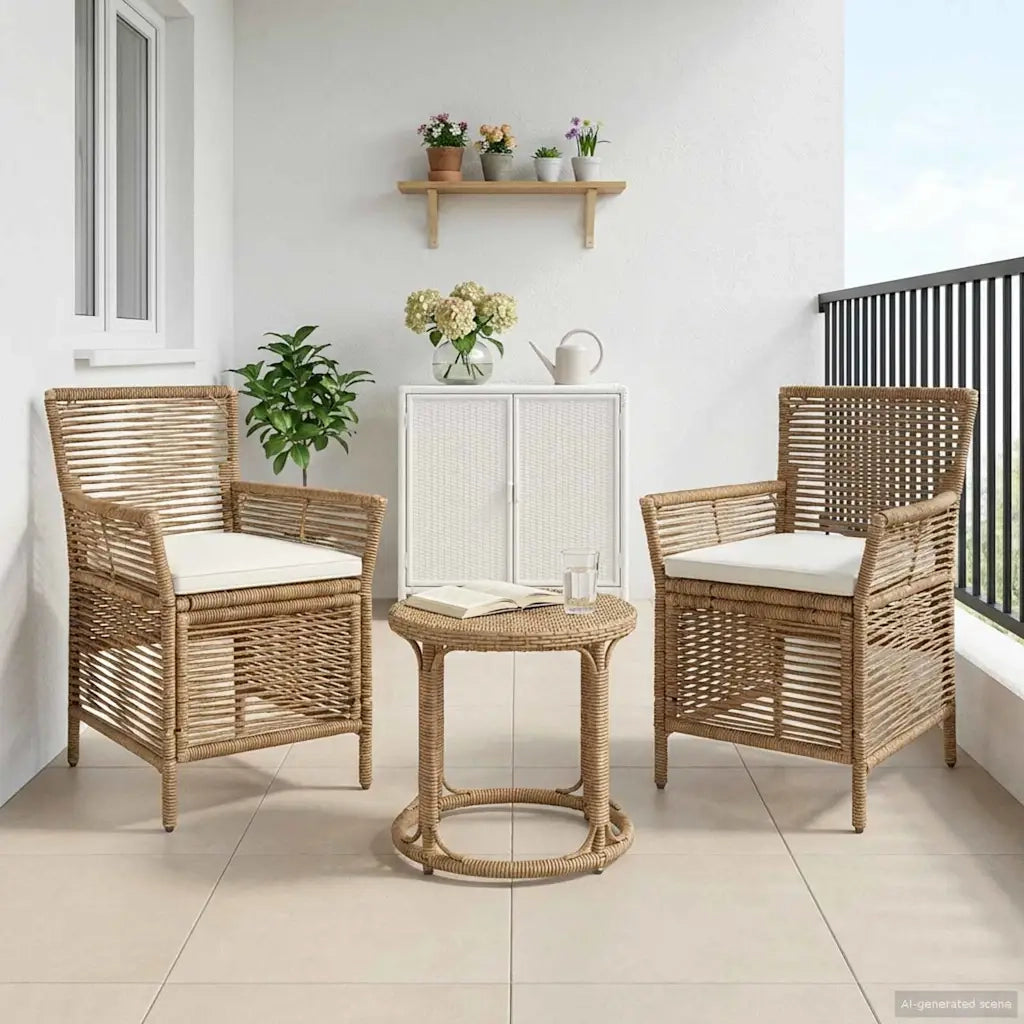 Sedia da giardino con cuscino 2 pz | Sedie da Esterno Beige e Crema polyrattan