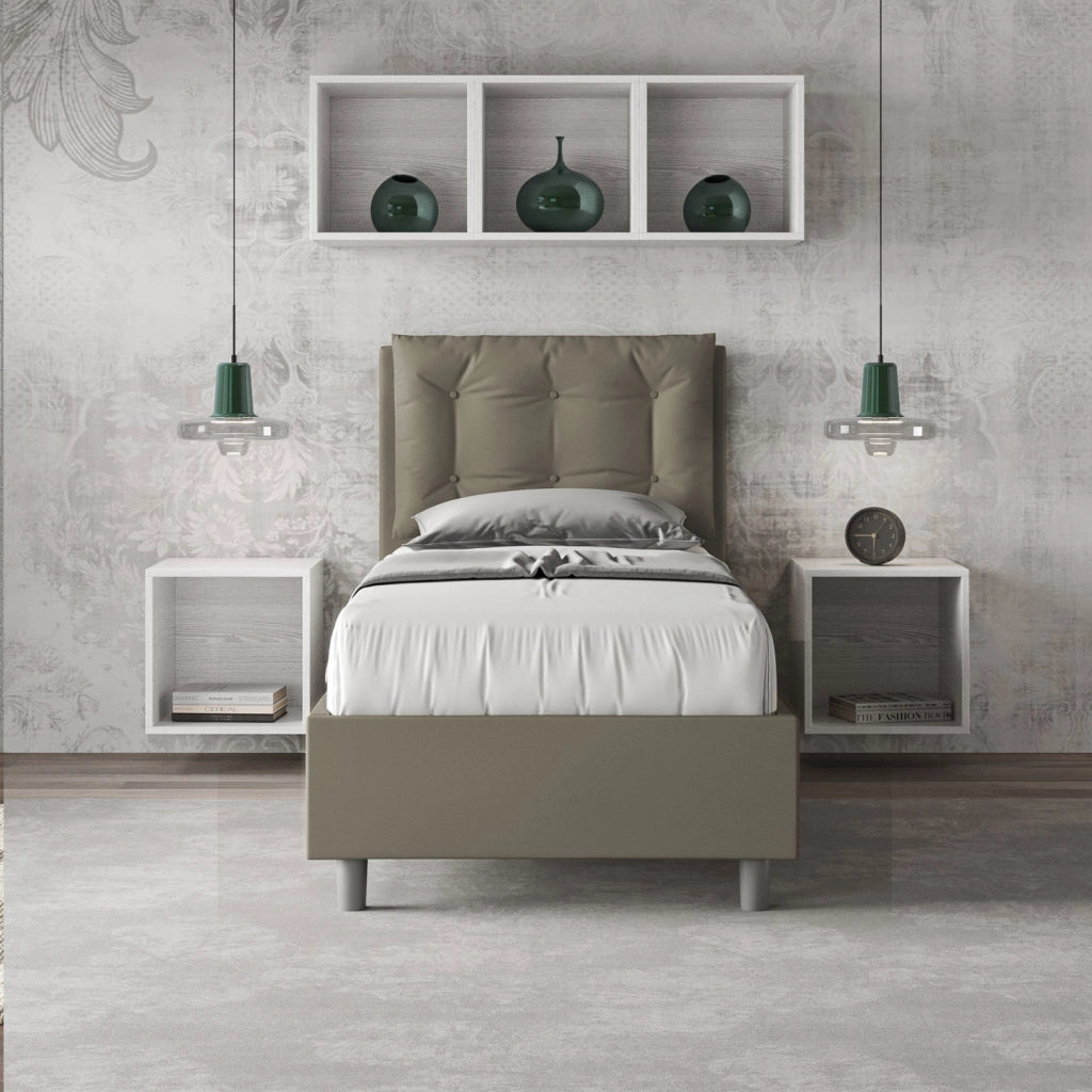 BS COM Letto singolo contenitore imbottito 80x190 similpelle cappuccino