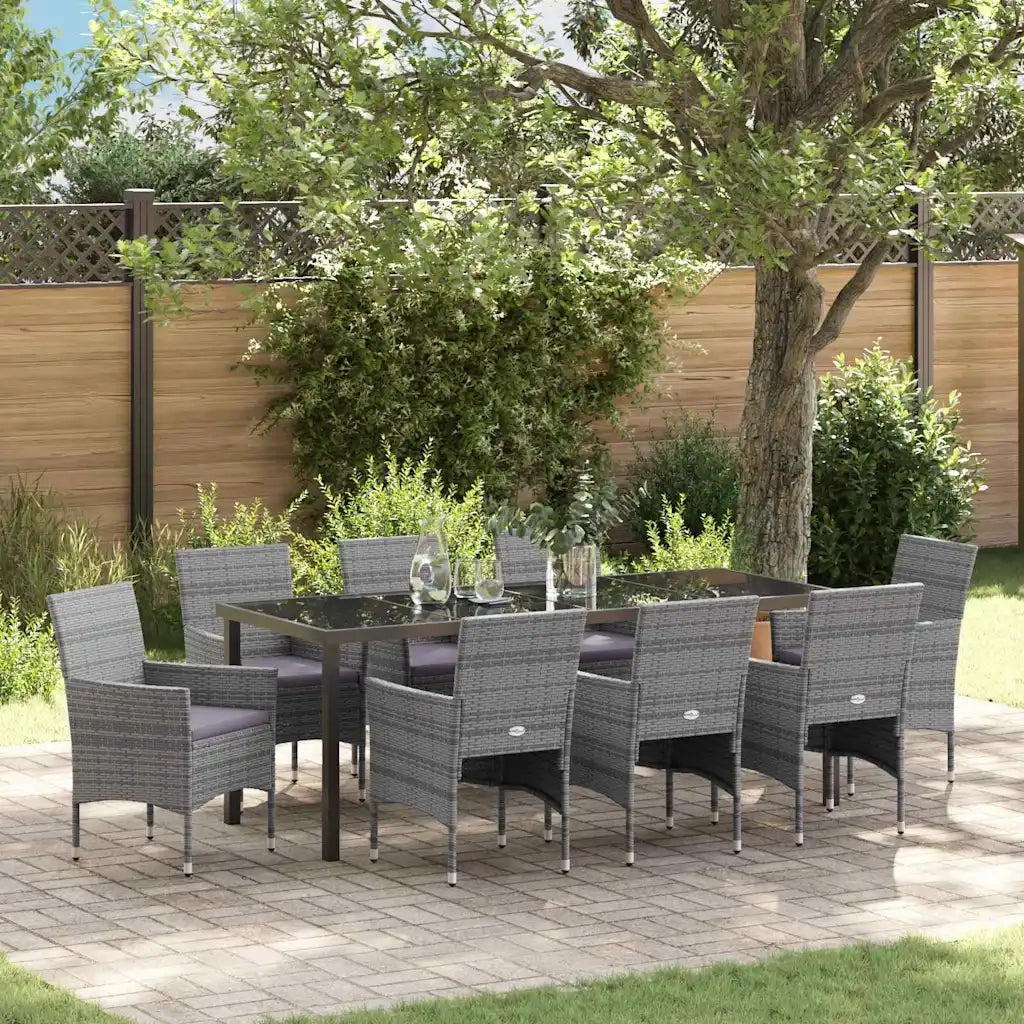 Set da Pranzo per Giardino con cuscino 9 pcs Grigio polyrattan 3379736