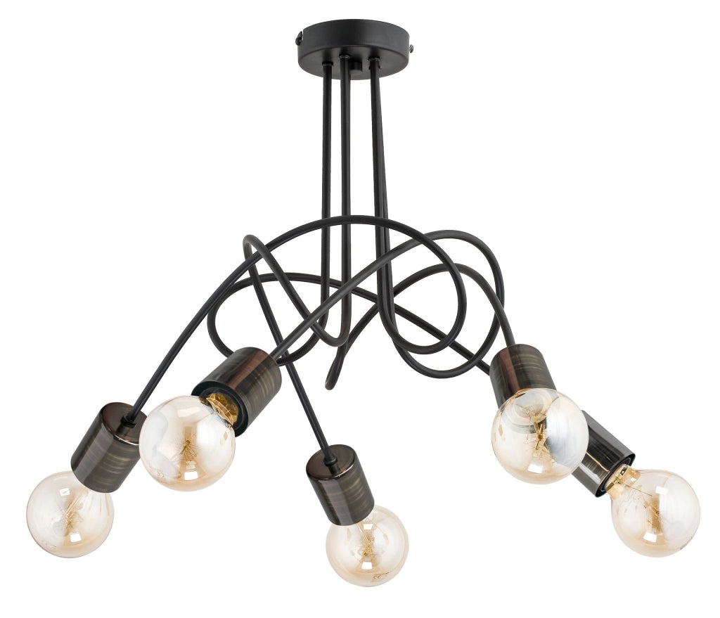 Plafoniera loft nera metallo Alfa Tango 5xE27 15W max