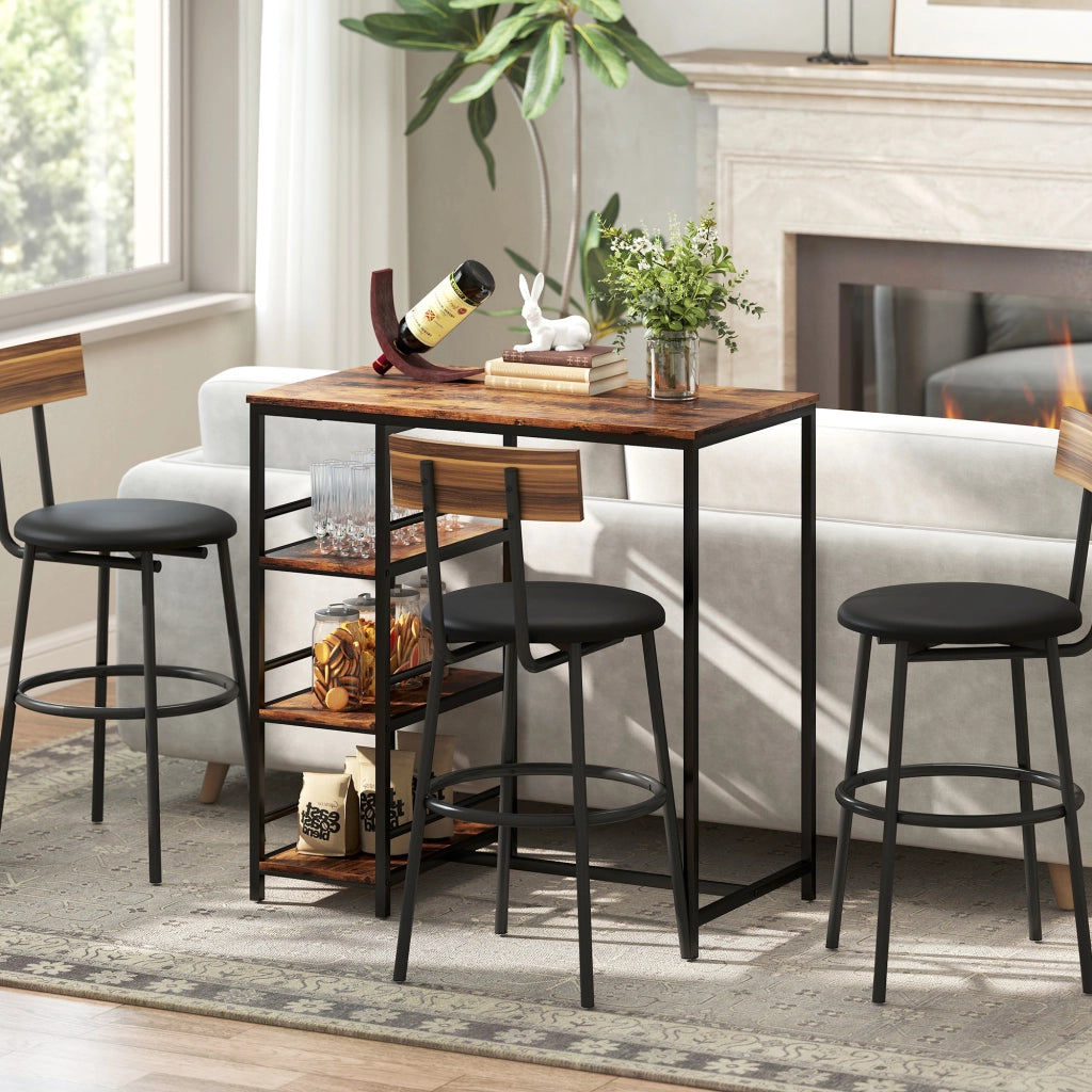 Tavolo da bar con 3 ripiani e telaio in acciaio ¨C Minimal ¨C 90x50x90,5 cm marrone rustico e nero