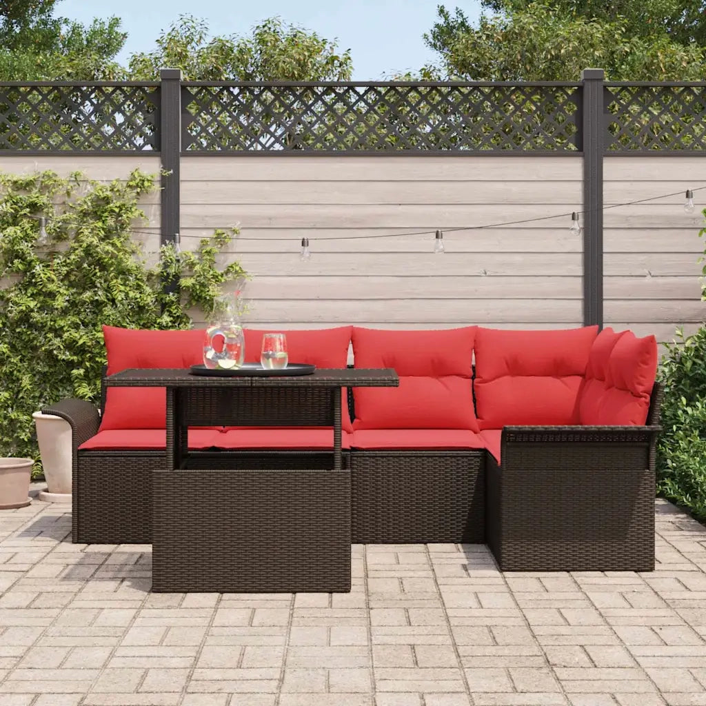 Set Divano da Giardino con cuscino 6 pcs Marrone Poly Rattan 3348290