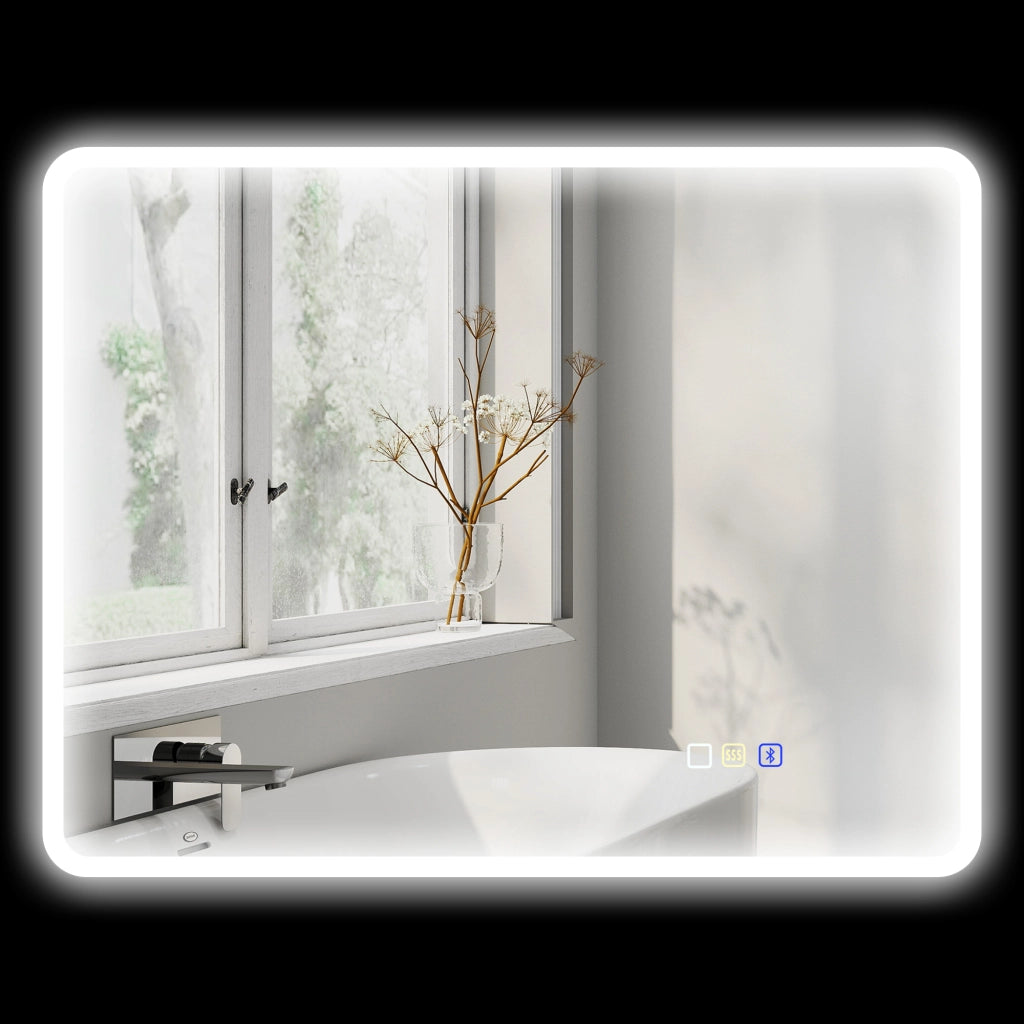 Specchio da Bagno 70x90 cm LED Bluetooth con Interruttore Touch Luce 3 Colori Anti-appannamento Argento