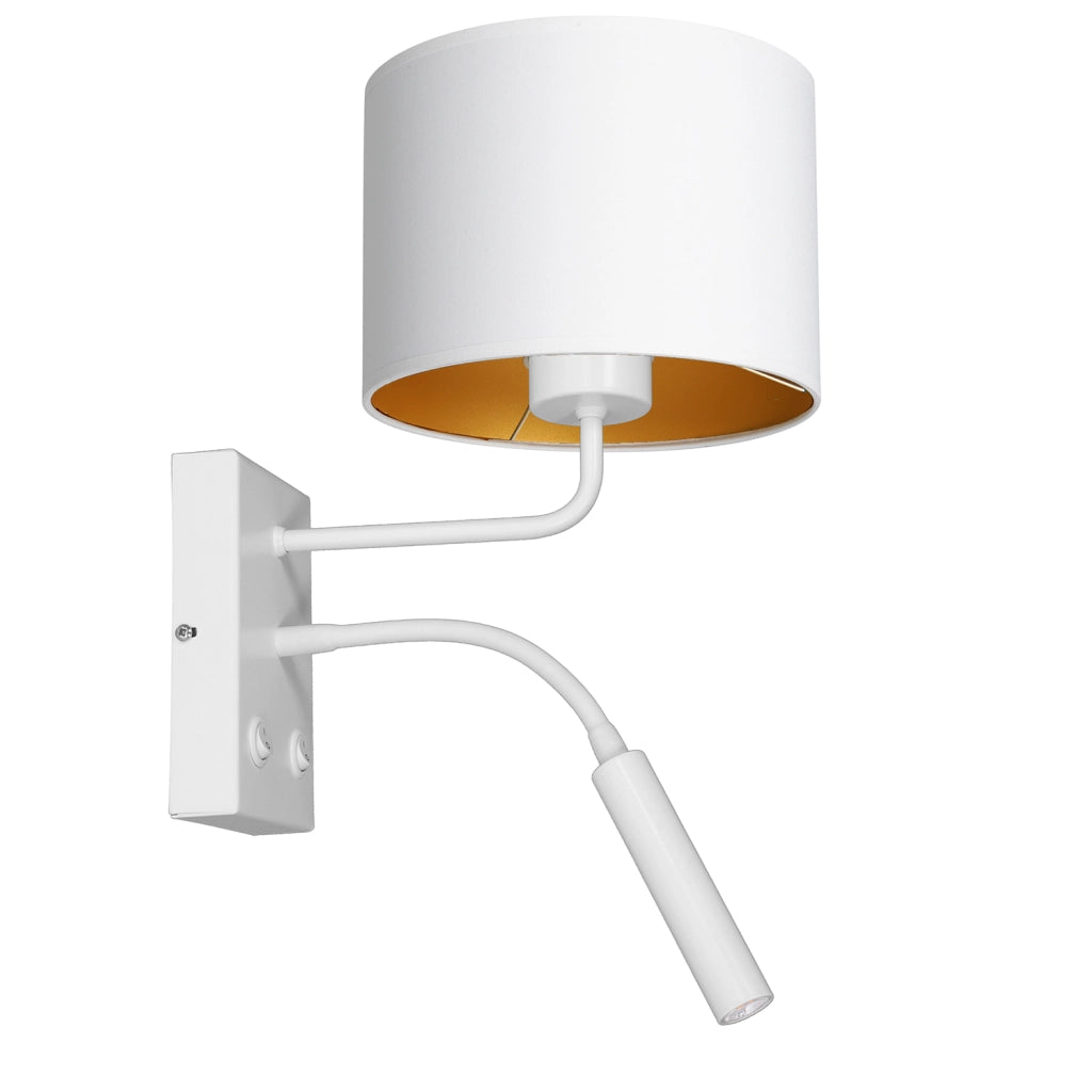 Applique Arden bianca oro doppio interruttore E27+G9
