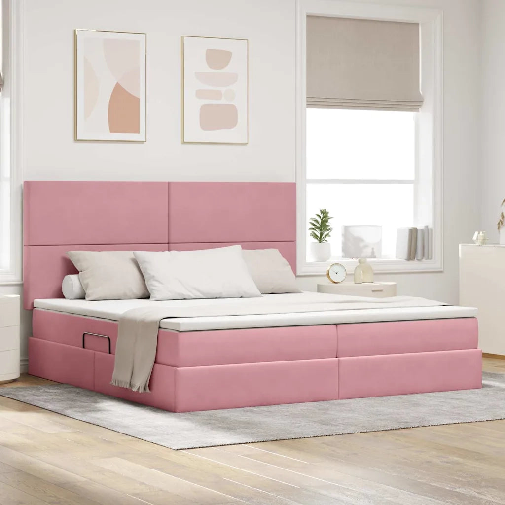 Letto con contenitore e materasso Rosa 200 x 200 cm Velluto 3371996