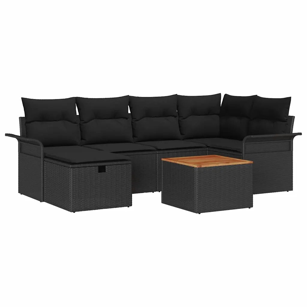 Set Divano da Giardino con cuscino 7 pcs Nero polyrattan 3359457