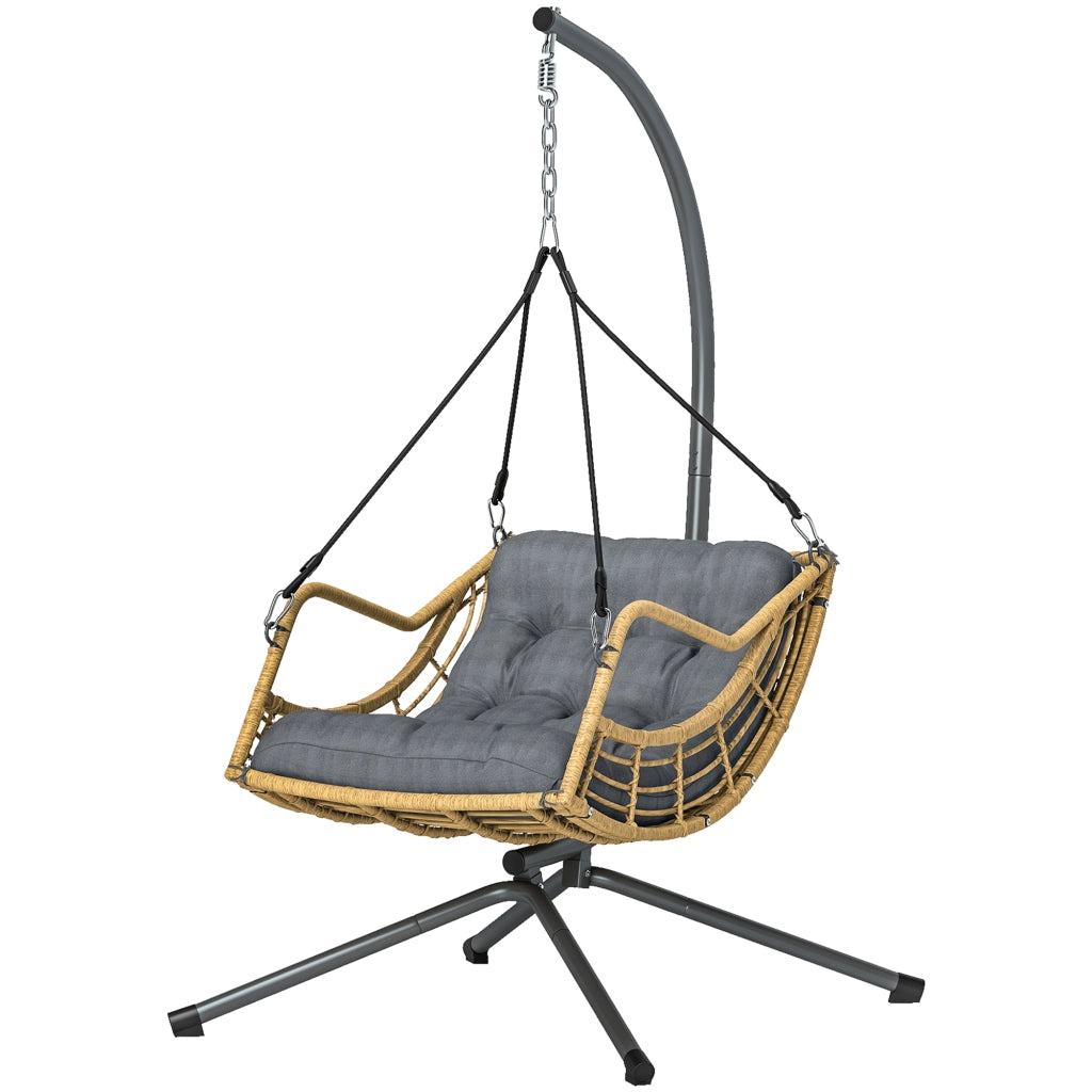 Poltrona sospesa con supporto in resina intrecciata ¨C Xylo ¨C grigio con cuscino e regolazione altezza