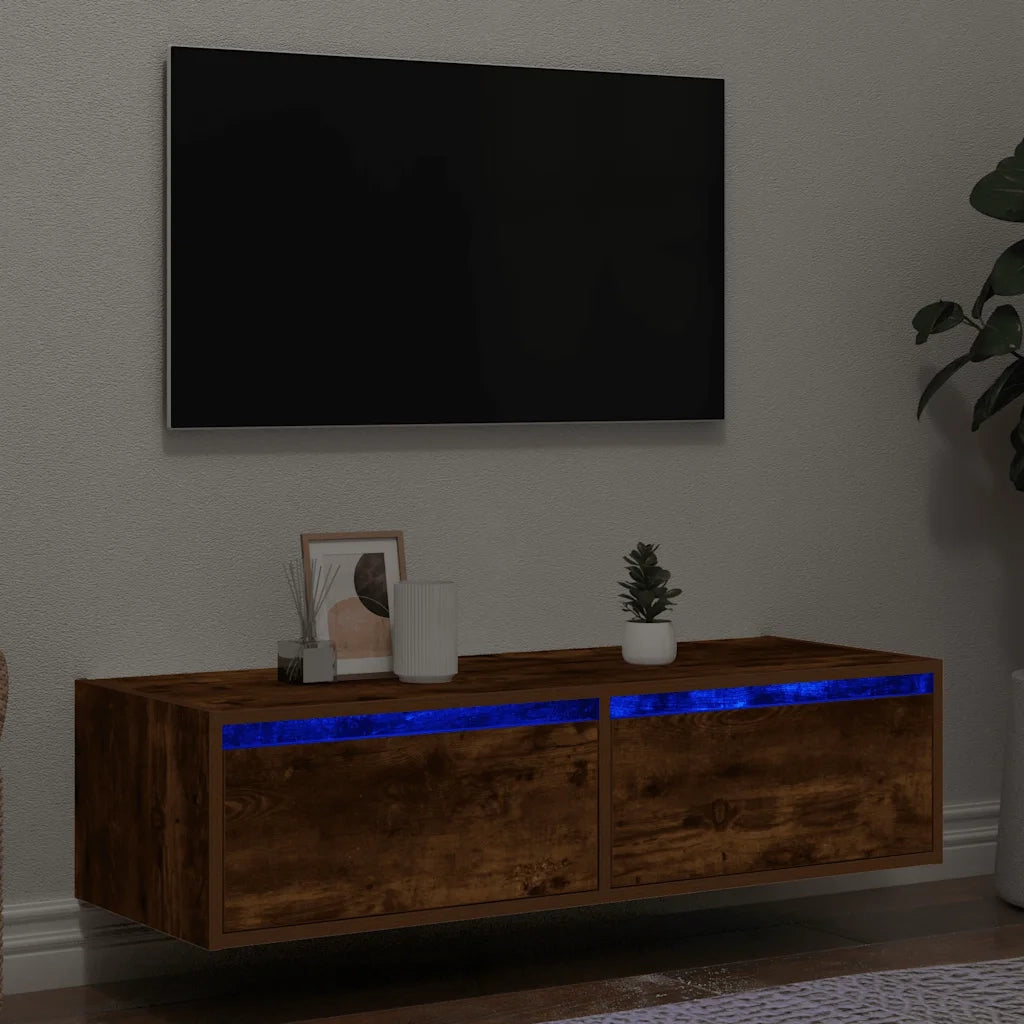 Mobile Porta TV con Luci LED-Mobile per TV-Credenza TV Rovere Fumo 100X35,5x25 cm