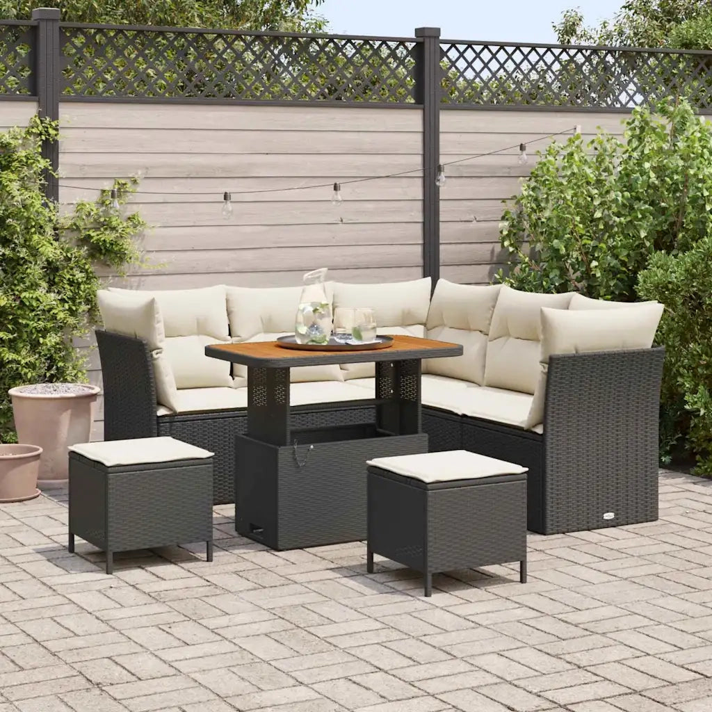 Set Divano da Giardino con cuscino 8 pcs Nero e crema