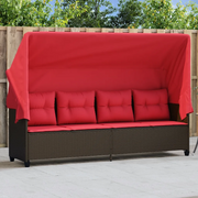 Lettino Prendisole con Baldacchino e Cuscini Marrone Polyrattan 368341