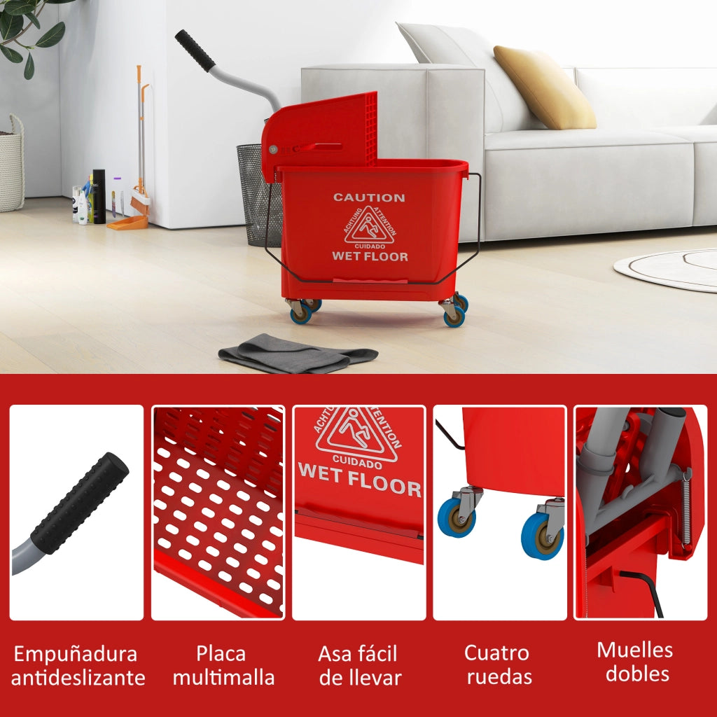 Secchio per lavare 20L con ruote e strizzatore ¨C Minimal ¨C 60x27x70,5 cm Rosso