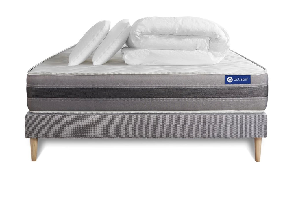 Pacchetto letto completo - Materasso 140x190cm + Box spring con doghe (in kit) + 2 cuscini + Piumino - Actilatex Relax