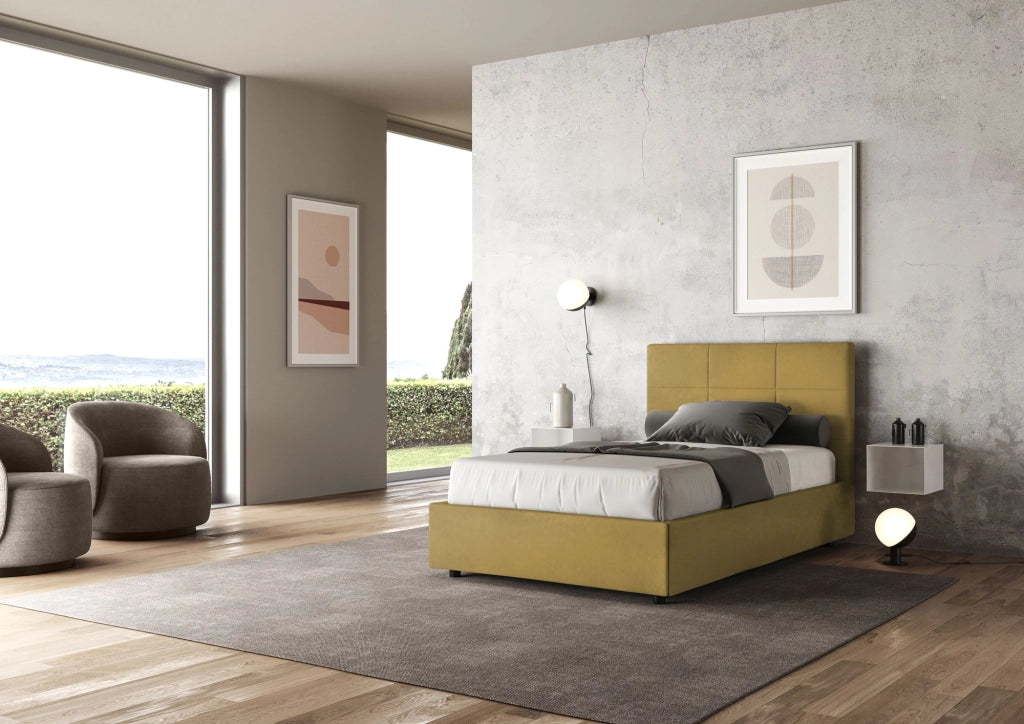 BS COM Letto una piazza e mezza con rete imbottito 120x210 microfibra ocra