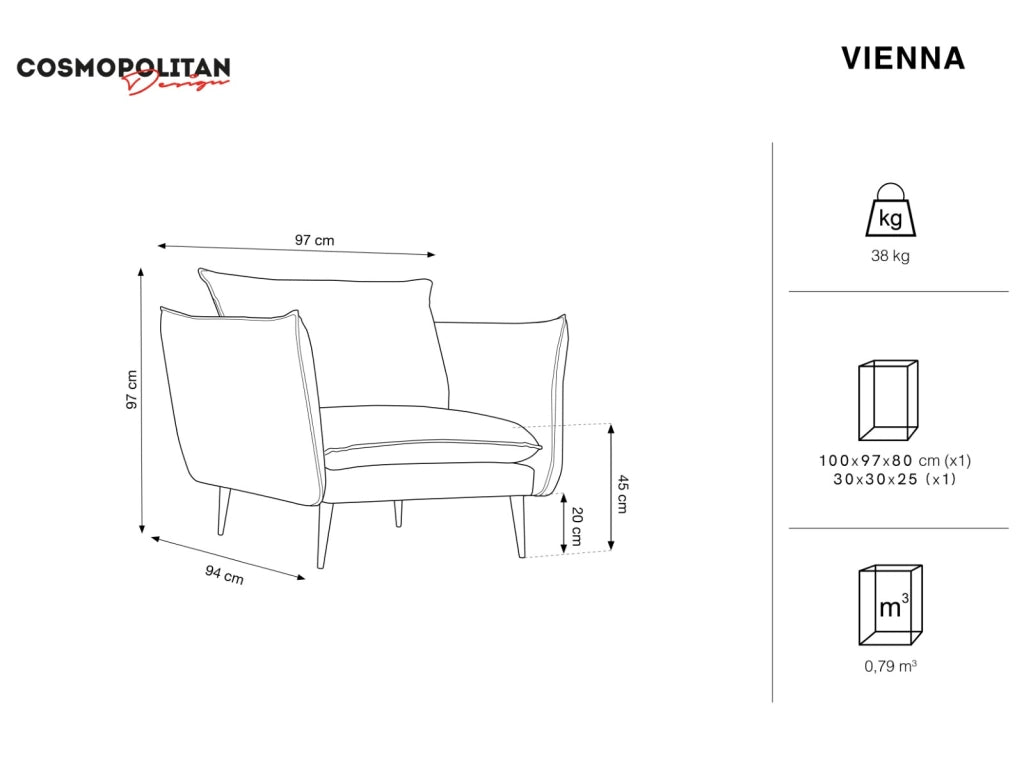 Cosmopolitan Design - Poltrona "Vienna" in bouclé nero 