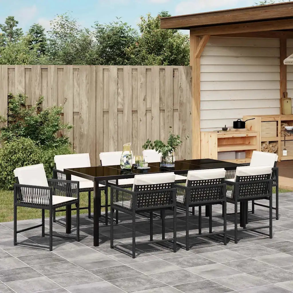 Set da Pranzo per Giardino 9 pcs Nero polyrattan 3380744