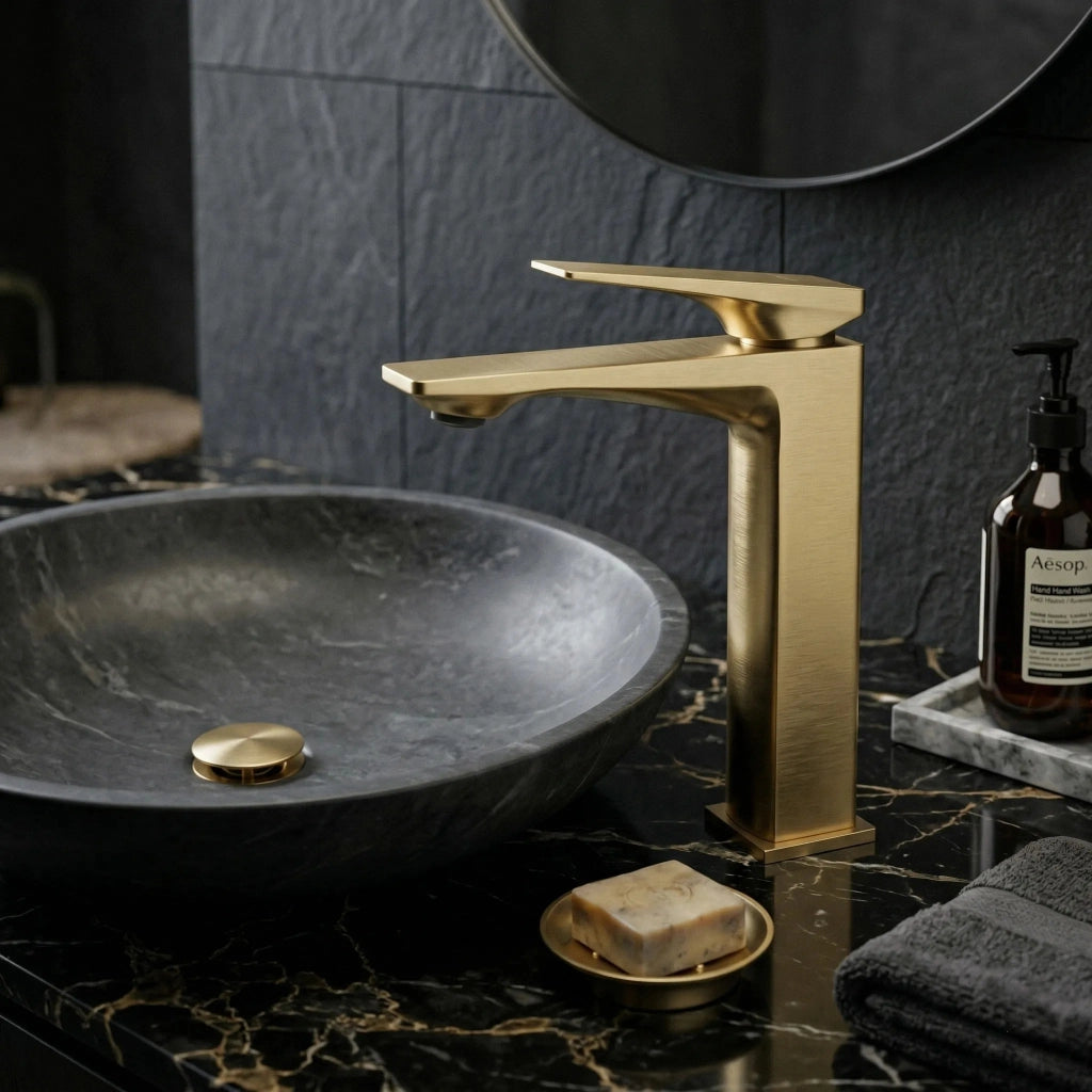 Rubinetto Da Lavabo Premium Rea Prime Brush Gold Low