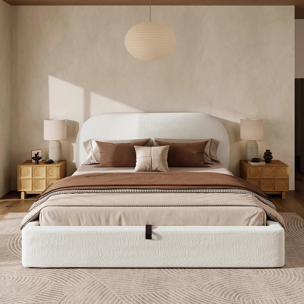 Letto doppio imbottito 180x200cm - Xylo - bouclé beige