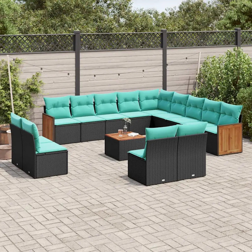 Set Divani da Giardino 14 pz con Cuscini Nero in Polyrattan 3228171