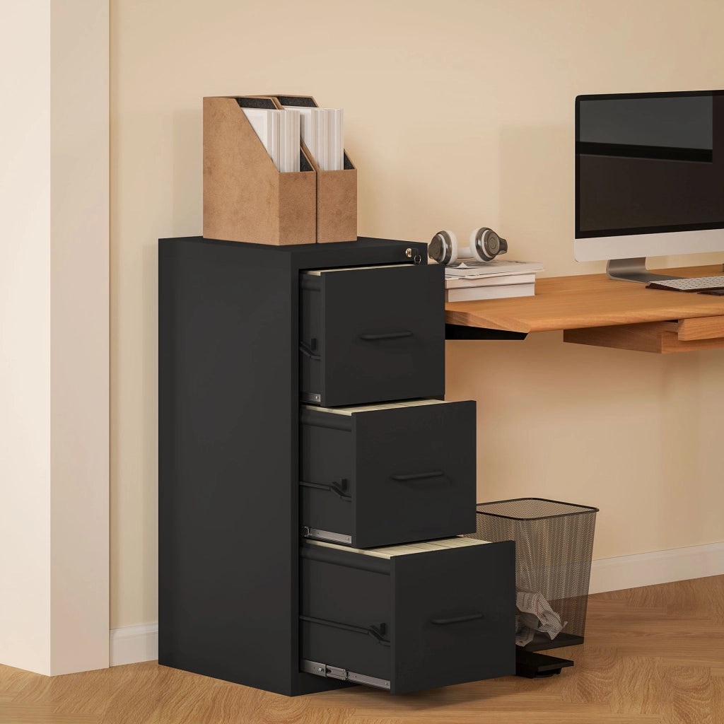 Cassettiera da Ufficio Schedario  Portadocumenti a 3 Cassetti 36,5x46,2x99 cm in Acciaio Nero