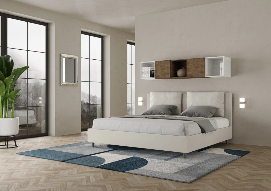 BS COM Letto senza rete imbottito 180x200 similpelle bianco