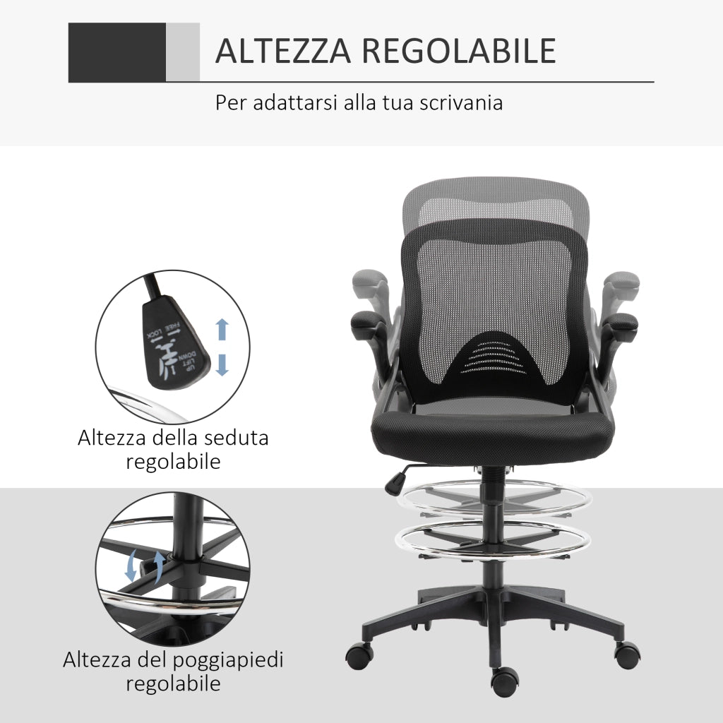 Sedia da Ufficio con Schienale Rete e Braccioli ¨C Minimal ¨C Nera 64x60x106-126 cm