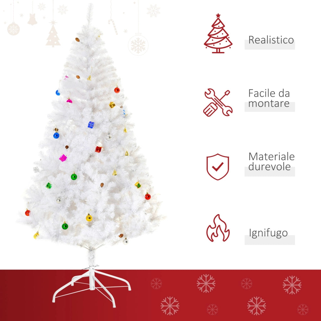 Albero di Natale Artificiale 180 cm 930 Rami Addobbato Bianco