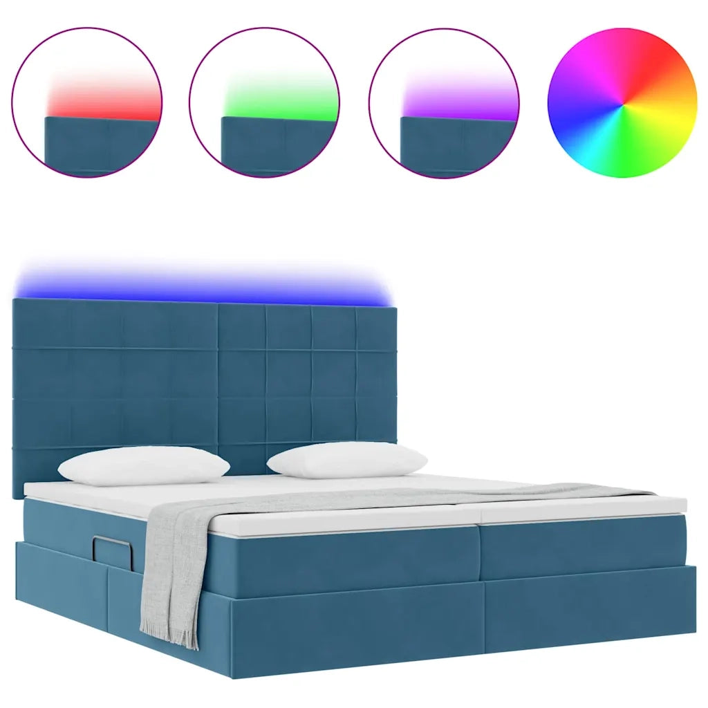 Letto con luci a strisce a LED Blu Scuro 200 x 200 cm Velluto