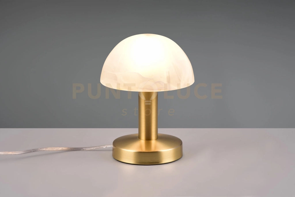 FYNN II LAMPADA CUPOLA IN  OTTONE SATINATO E VETRO SABBIATO BIANCO SPAZZOLATO 1 LUCE ATTACCO E14 H.21CM
