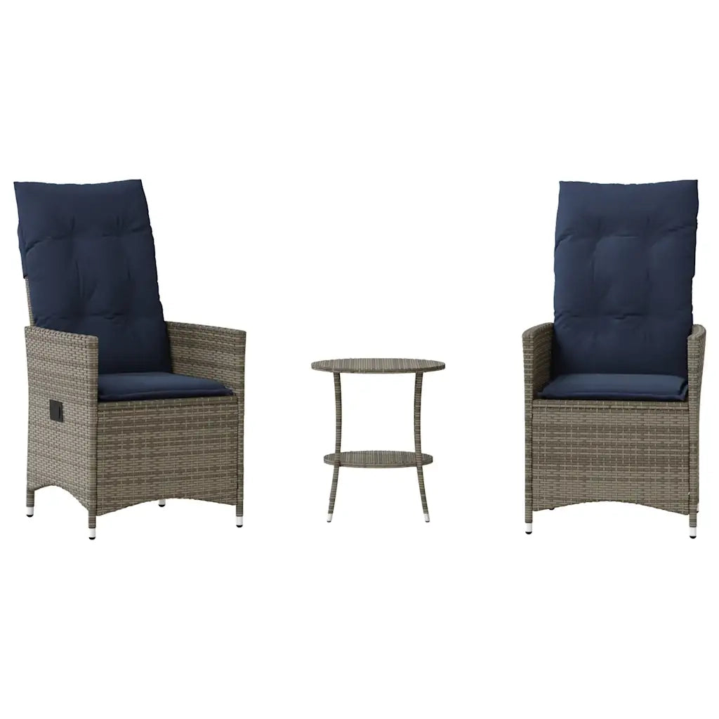 Set da Bistrot 3 pz con Cuscini Grigio in Polyrattan 365656