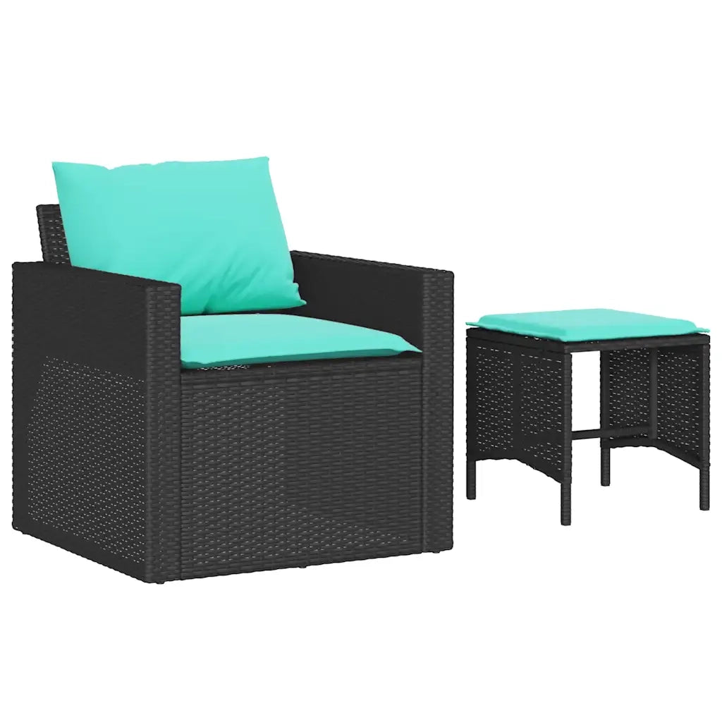 Set Divani da Giardino 4 pz con Cuscini Nero in Polyrattan 366367