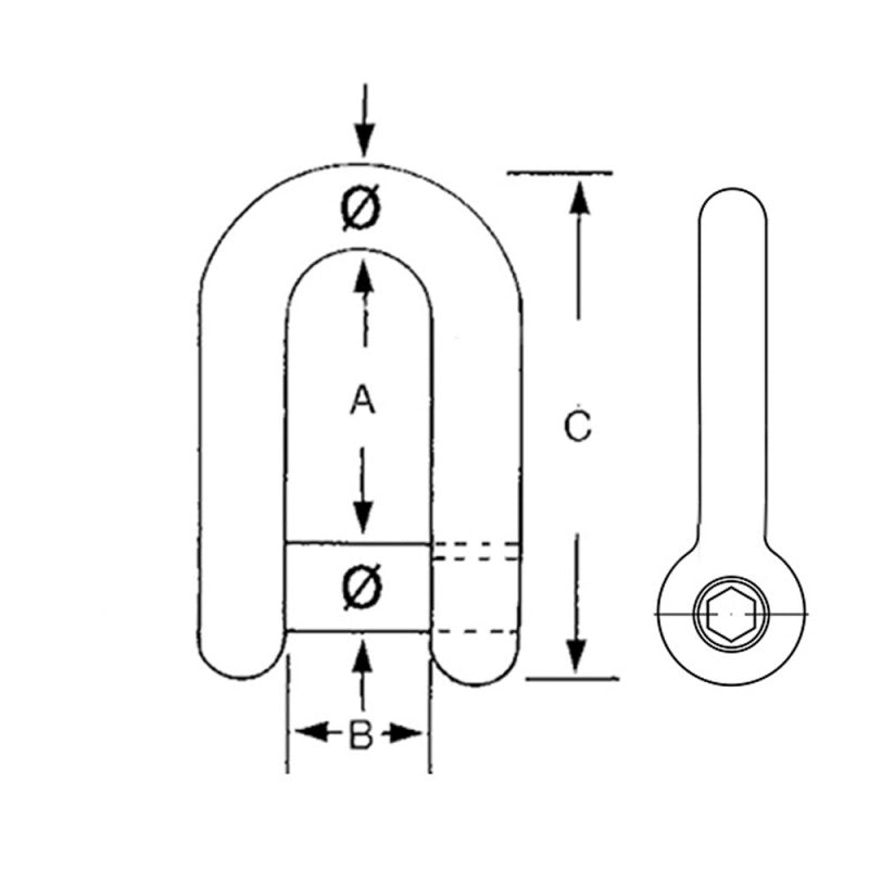 GRILLO INOX PERNO INCASSATO Ø MM.6 AISI 316 S.S.  D-SHACKLES Ø MM.12
