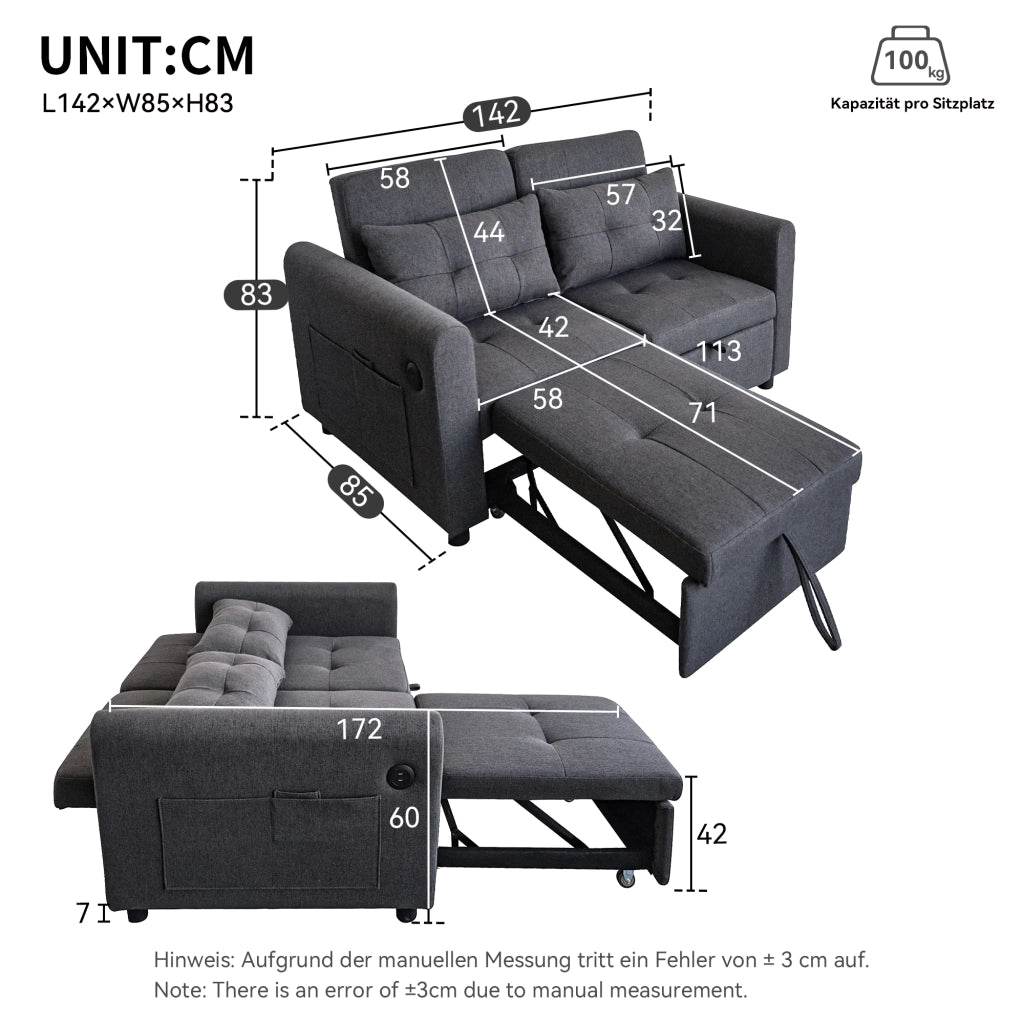Divano letto moderno - Zephmum- 3 in 1 schienale regolabile USB