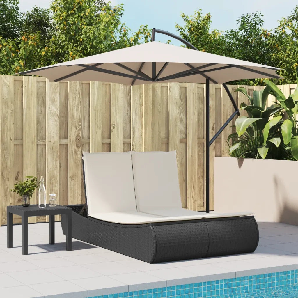 Lettino Prendisole Doppio con Cuscini Nero in Polyrattan 368090