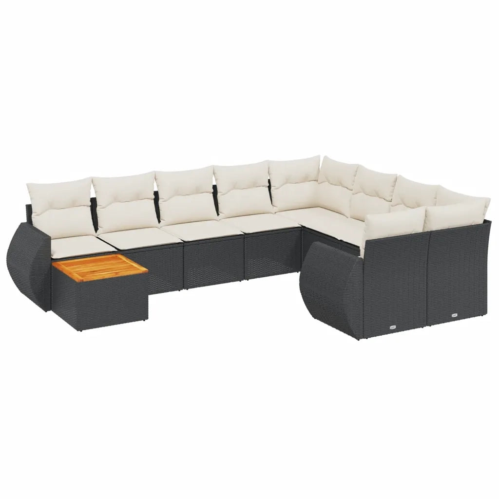 Set Divani da Giardino 10pz con Cuscini in Polyrattan Nero 3225167