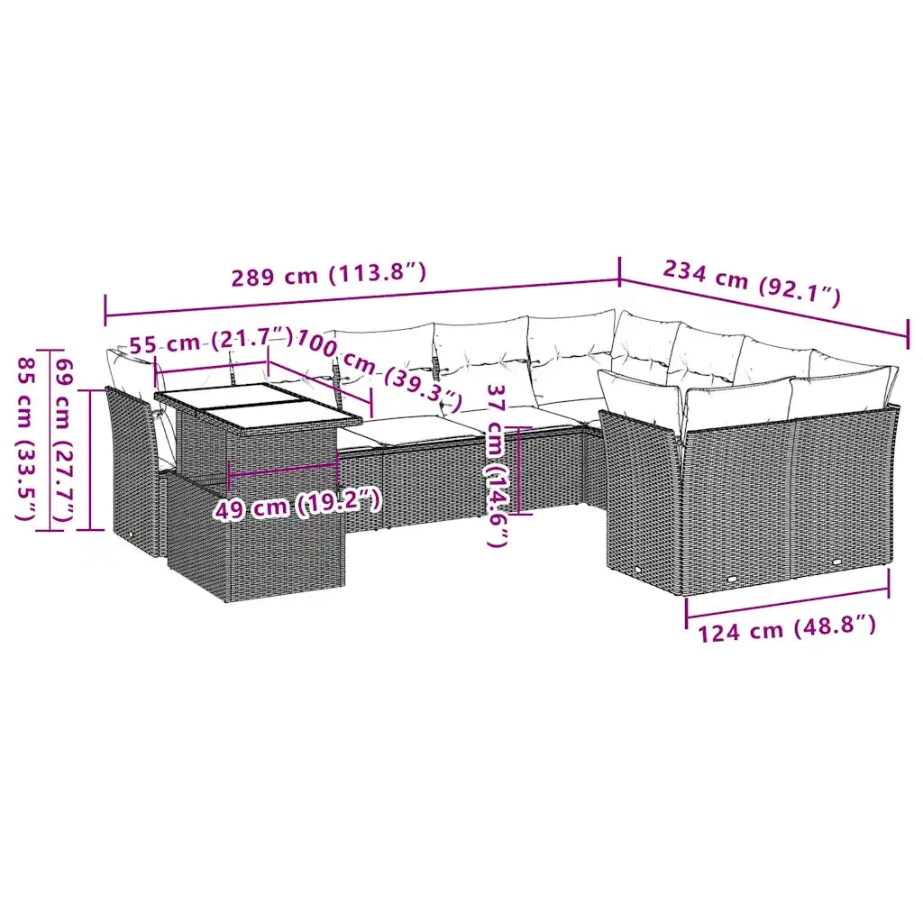 Set Divani da Giardino 10 pz con Cuscini Grigio in Polyrattan 3266851