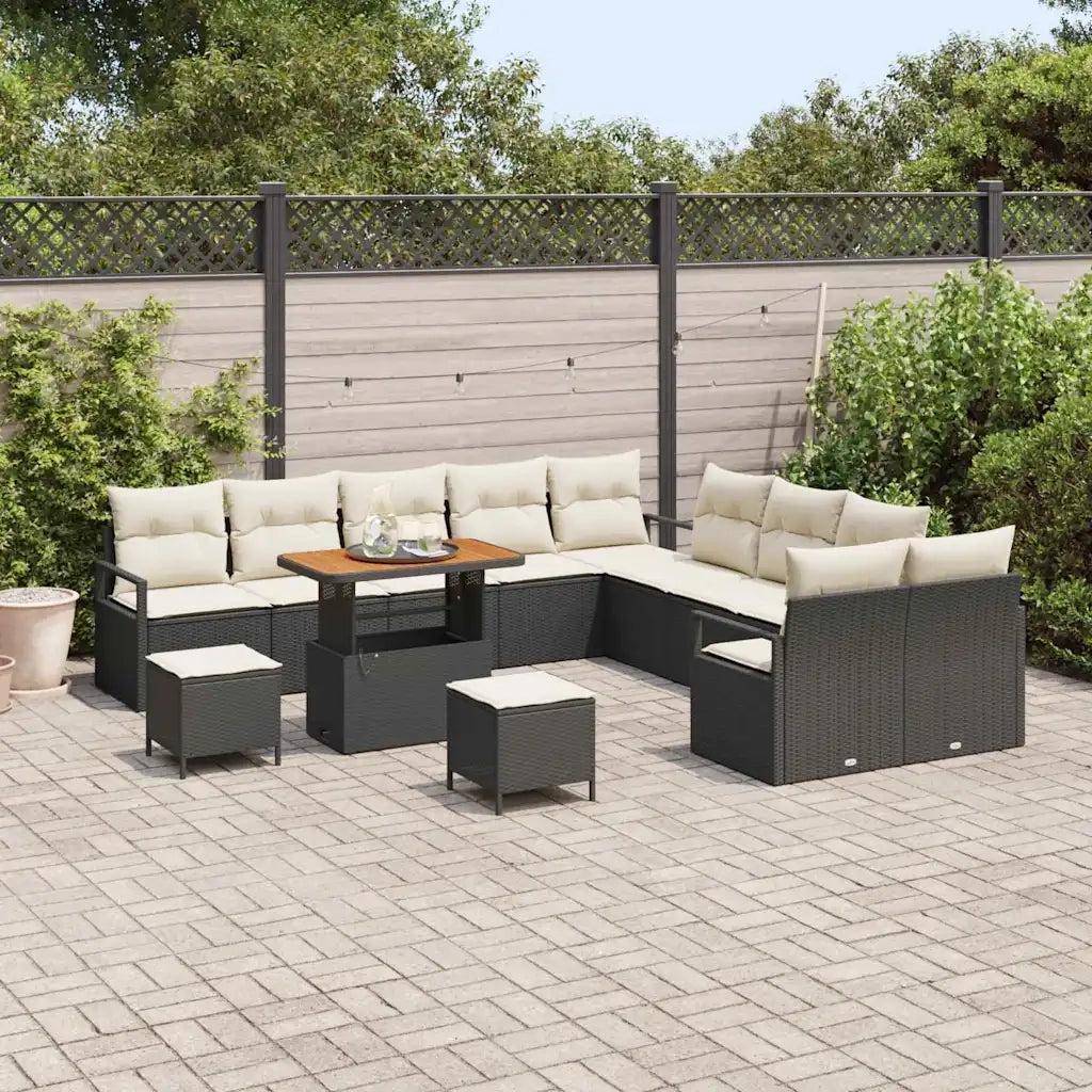 Set Divano da Giardino con cuscino 13 pcs Nero polyrattan