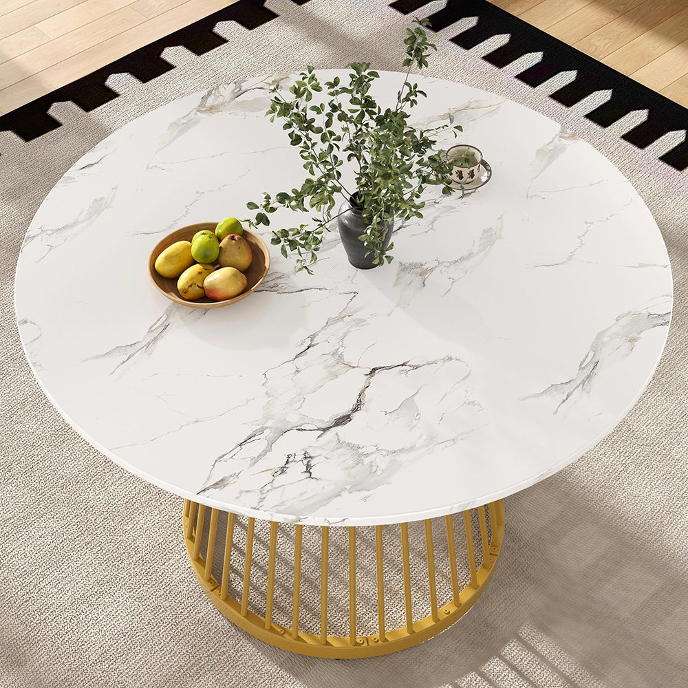 Set tavolo-Xylo-80cm rotondo 4 sedie grigio piedi dorati