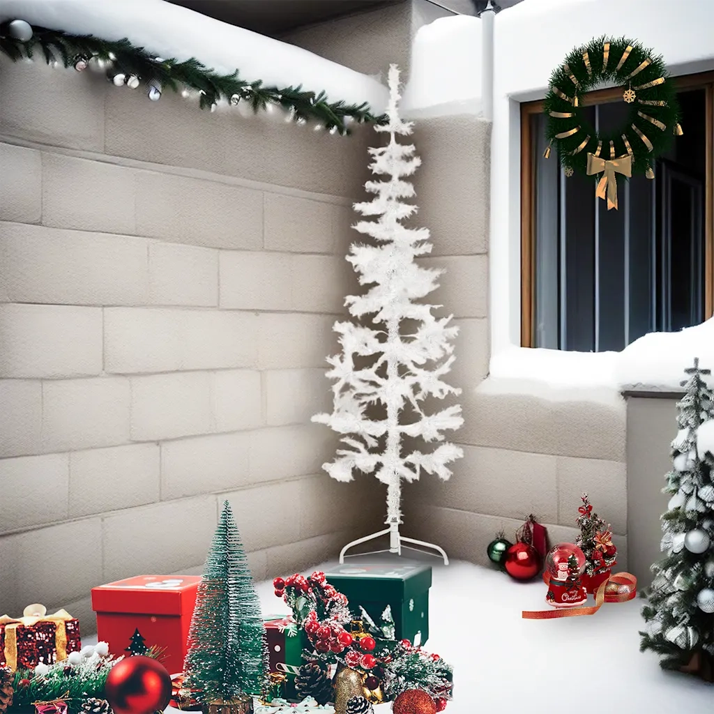 Albero Natale Artificiale Sottile a Metà Supporto Bianco 210 cm 344567